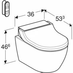 Geberit Geberit AquaClean Tuma Comfort WC-Komplettanlage Wand-WC Glas Schwarz, 146290SJ1 11 Geberit Geberit AquaClean Tuma Comfort WC-Komplettanlage Wand-WC Glas Schwarz, 146290SJ1 -Grohe Verkauf 146 290 SJ 1 Dimensioned Perspective 600x600