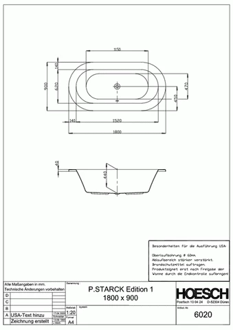 Hoesch Badewanne Starck 1 1800x900, Weiß 3 Hoesch Badewanne Starck 1 1800x900, Weiß – Bild 3