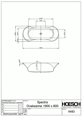 Hoesch Badewanne Spectra Oval 1900x800, Weiß 3 Hoesch Badewanne Spectra Oval 1900x800, Weiß – Bild 3
