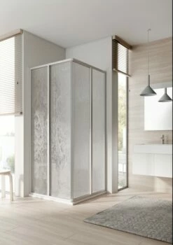 Kermi Eck-Halbteil Nova 2000 ED2 0750x2000, Silber Mattglanz, Kunstglas Kerolan Fontana