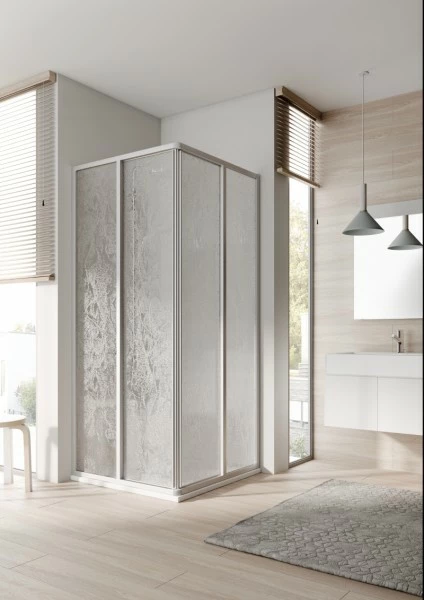 Kermi Eck-Halbteil Nova 2000 ED2 0750x2000, Silber Mattglanz, Kunstglas Kerolan Fontana 1 Kermi Eck-Halbteil Nova 2000 ED2 0750x2000, Silber Mattglanz, Kunstglas Kerolan Fontana