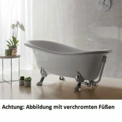 Globo Paestum Badewanne L:170, B:80, H:72cm, Aus Glasfaser, Füße Weiss, PA101, Weiss Glänzend, Füße