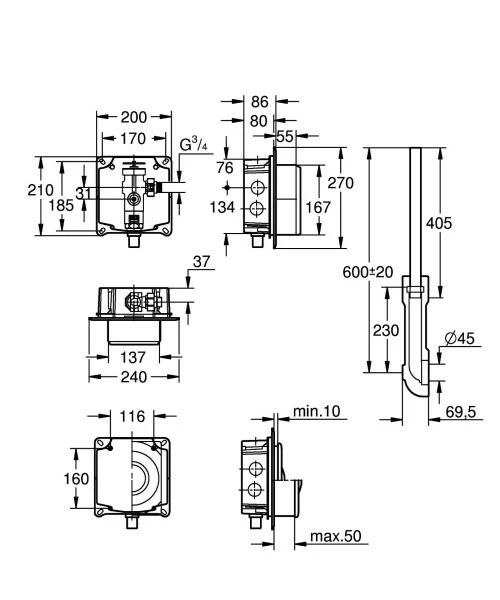 GROHE WC-Druckspüler 37157 Wandeinbau DN20 Für Niederdruck Mit Vorabsperrung 3 GROHE WC-Druckspüler 37157 Wandeinbau DN20 Für Niederdruck Mit Vorabsperrung – Bild 3