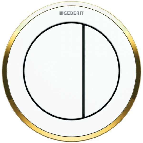 Geberit Fernbetätigung Typ 10 Pneumatisch Für 2-Mengen-Spülung Möbeldrücker Weiß/vergoldet, 116057KK 1 Geberit Fernbetätigung Typ 10 Pneumatisch Für 2-Mengen-Spülung Möbeldrücker Weiß/vergoldet, 116057KK
