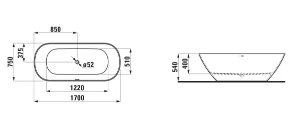 Laufen Freistehende Badewanne LUA 750x1700x540 2 Laufen Freistehende Badewanne LUA 750x1700x540 – Bild 2